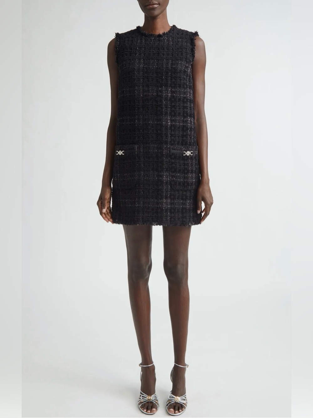 NWT Versace Black Tweed Sleeveless Shift Dress